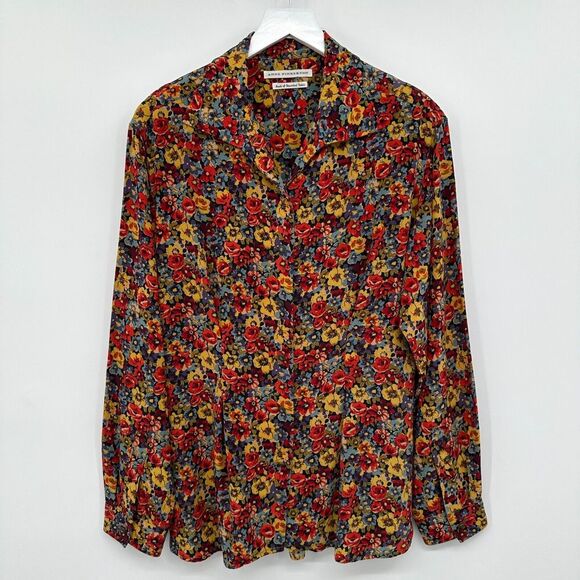 Vintage Anne Pinkerton Top Shirt Blouse Size 8 Medium 100%‎ Silk Floral Boho - Picture 1 of 16